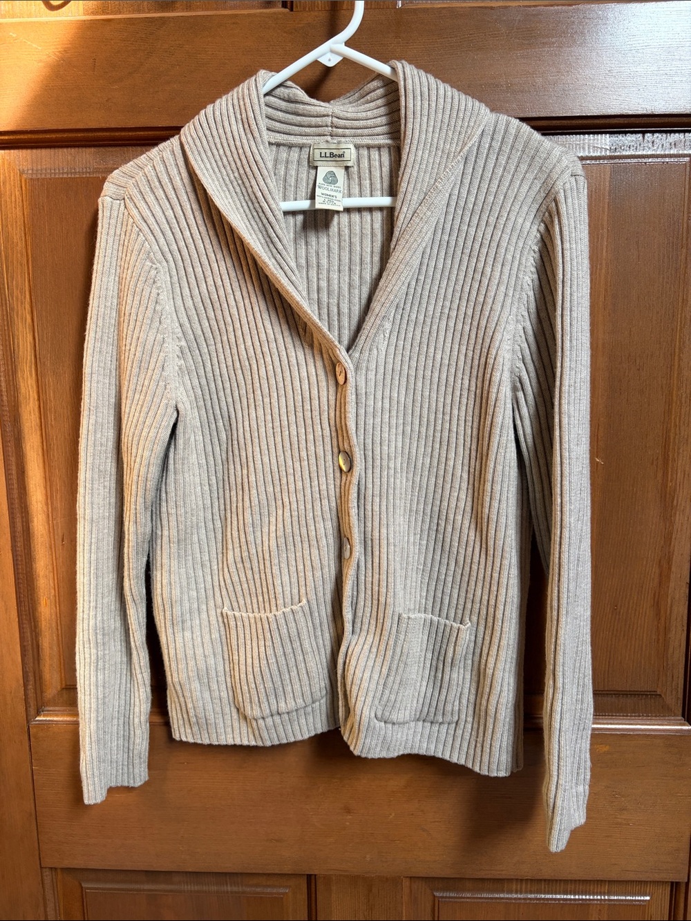 L.L. Bean Women's Ribbed Shawl-Collar Merino Wool Cardigan Size Large